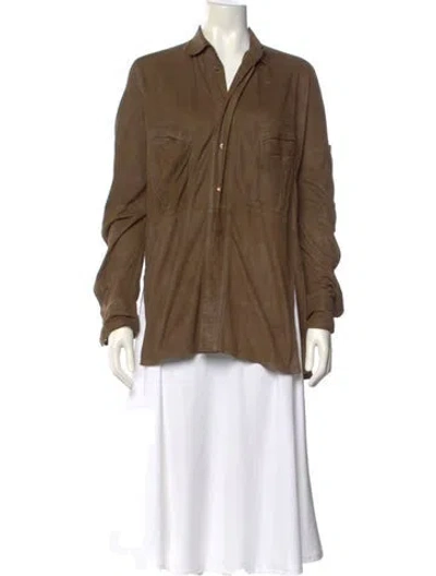Pre-owned Urban Zen Lambskin Long Sleeve Button-up Top In Brown