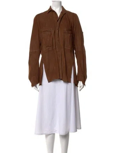 Pre-owned Urban Zen Lambskin Long Sleeve Button-up Top In Brown