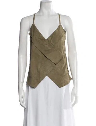 Pre-owned Urban Zen Lambskin V-neck Top In Green