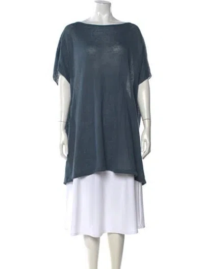 Pre-owned Urban Zen Linen Bateau Neckline Top In Blue