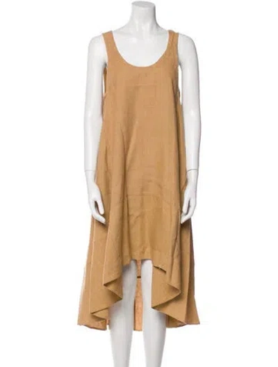 Pre-owned Urban Zen Linen Midi Length Dress In Brown
