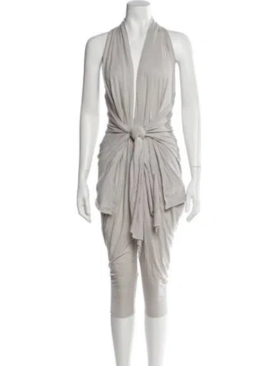 Pre-owned Urban Zen Linen Plunge Neckline Jumpsuit In Gray