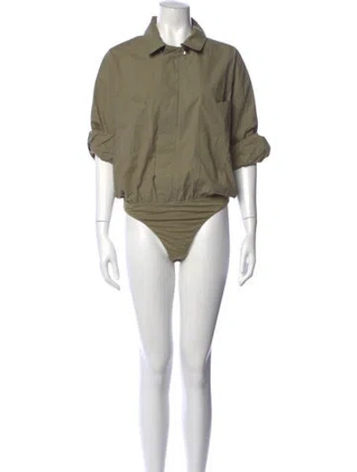 Pre-owned Urban Zen Linen Short Sleeve Bodysuit In Green
