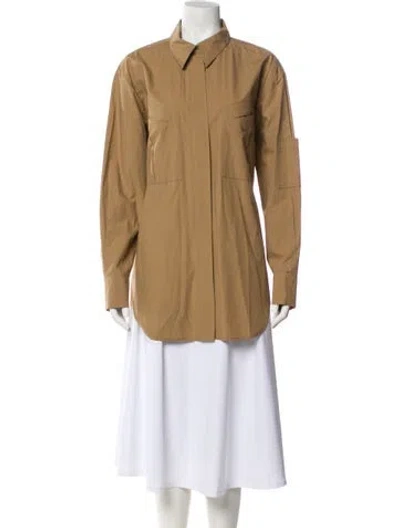 Pre-owned Urban Zen Long Sleeve Button-up Top In Brown