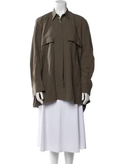 Pre-owned Urban Zen Long Sleeve Button-up Top In Green