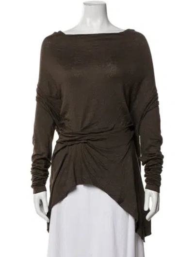 Pre-owned Urban Zen Off-the-shoulder Long Sleeve Top In Brown/green