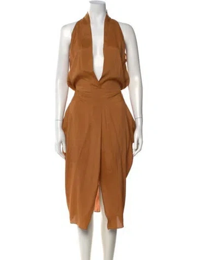 Pre-owned Urban Zen Silk Midi Length Dress W/ Tags In Brown