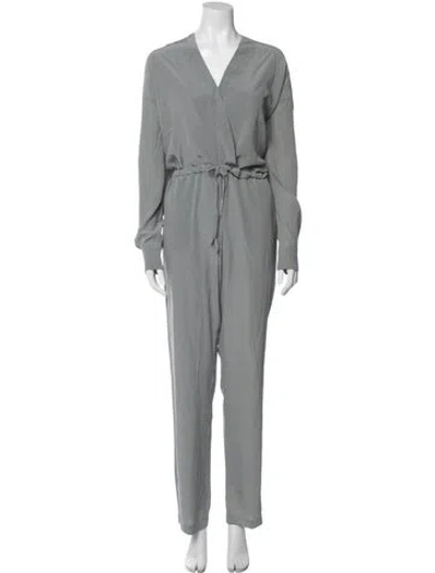 Pre-owned Urban Zen Silk V-neck Jumpsuit In Gray