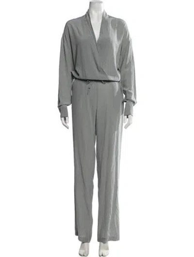 Pre-owned Urban Zen Silk V-neck Jumpsuit In Grey