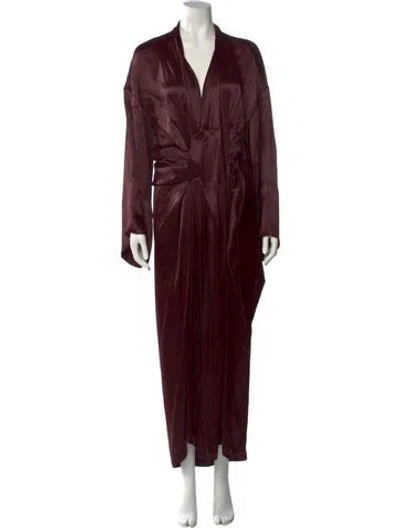 Pre-owned Urban Zen V-neck Midi Length Dress In Burgundy