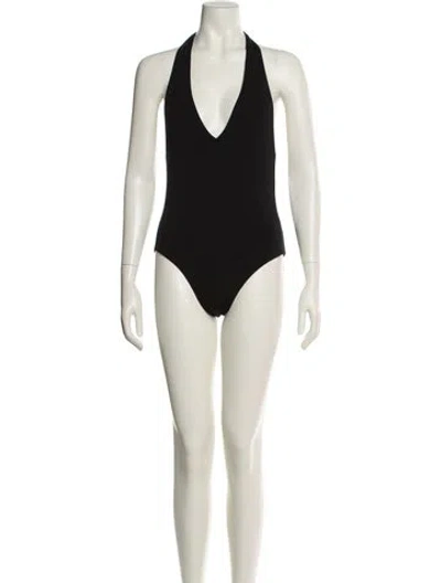 Pre-owned Urban Zen V-neck Sleeveless Bodysuit In Black
