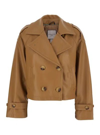 URBANCODE BEIGE JACKET WITH WIDE NOTCHED REVERS IN ECOLEATHER WOMAN