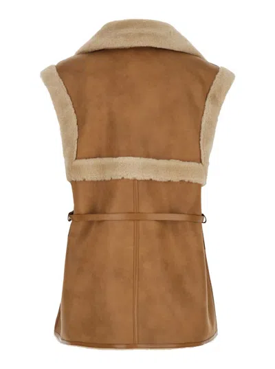 Urbancode Beige Single-breasted Sleeveless Shearling Jacket Wirh Notched Revers
