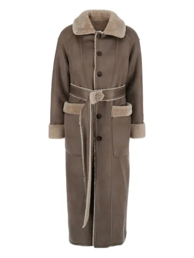 Urbancode Belted Buttoned Coat In Gray