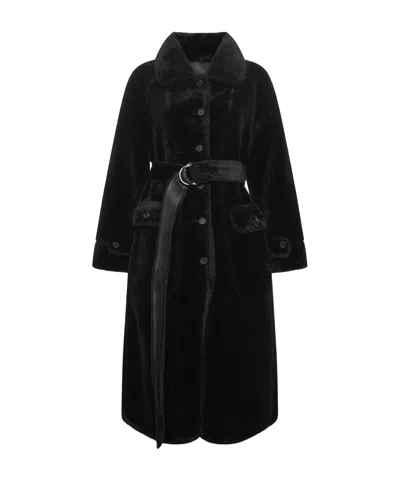 Urbancode Belted Faux Fur Coat In Black