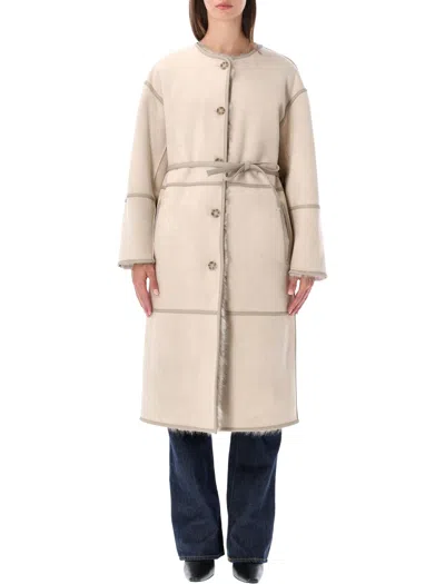 Urbancode Belted Faux Fur Trim Coat In Pink