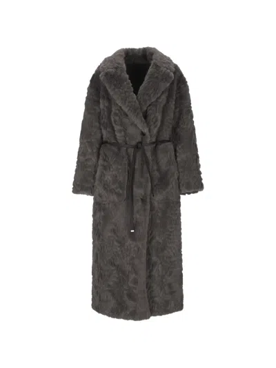 Urbancode Belted Faux-fur Coat In Animal Print