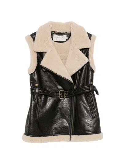 Urbancode Belted Faux-shearling Waistcoat In Black