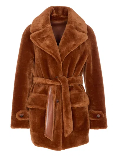 Urbancode Belted Reversible Coat In Brown