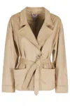 Urbancode Biscuit Belted Suede-effect Polyester Jacket In Brown