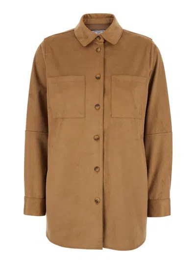 URBANCODE BROWN SHIRT WITH CLASSIC COLLAR IN TECH FABRIC STRETCH WOMAN