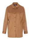 Urbancode Brown Shirt With Classic Collar In Tech Fabric Stretch Woman In Beige