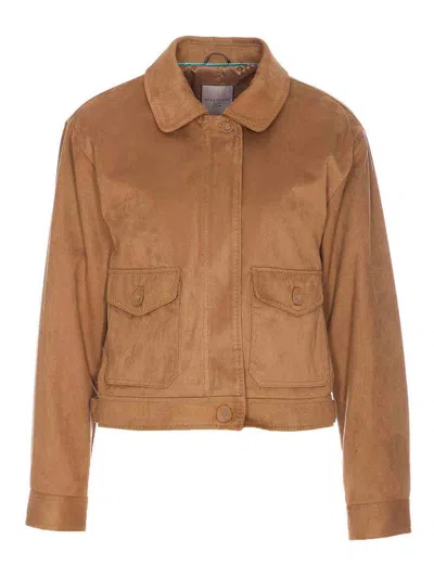 Urbancode Beige Fake Suede Leather Jacket In Brown