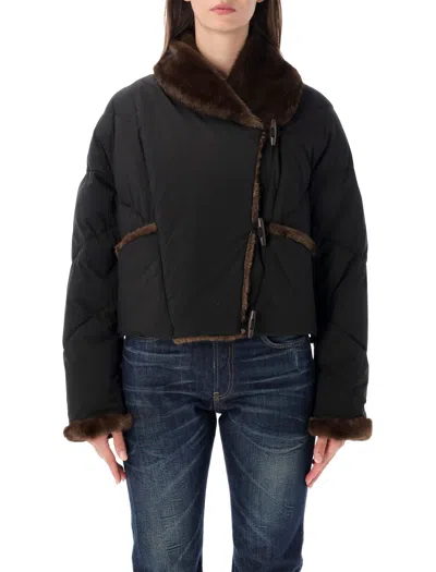 Urbancode Cropped Puffer Jacket With Faux Fur Trim In Multi