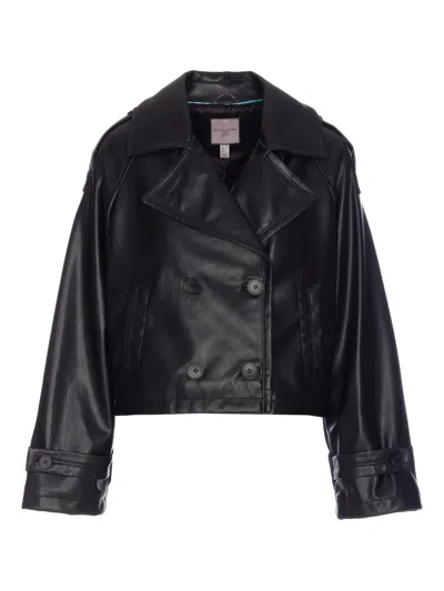 Urbancode Double-breasted Faux-leather Jacket In Black