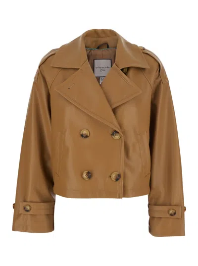 Urbancode Beige Jacket With Wide Notched Revers In Ecoleather Woman In Multi