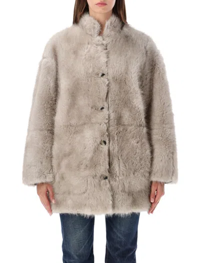 Urbancode Faux Fur Button-front Coat In Grigio