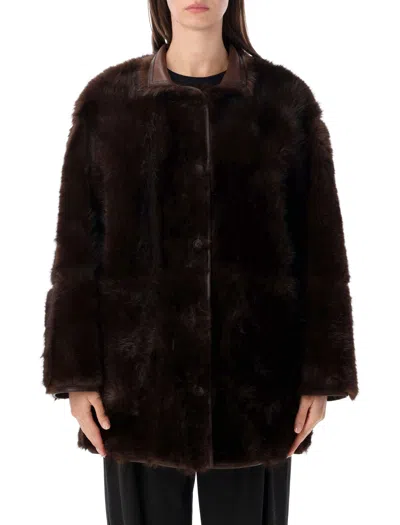 Urbancode Faux Fur Coat With Suede Collar In Brown