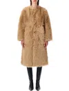 Urbancode Beige Shearling Coat With Round Neck And Front Closure In Faux Fur Woman In Brown