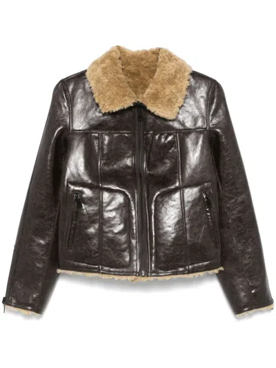 Urbancode Faux-fur Collar Jacket In Brown