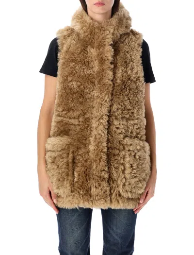 Urbancode Faux Fur Hooded Longline Vest In Brown