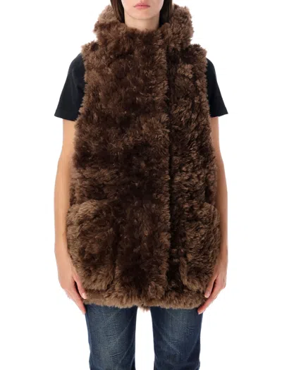 Urbancode Faux Fur Hooded Longline Vest In Brown