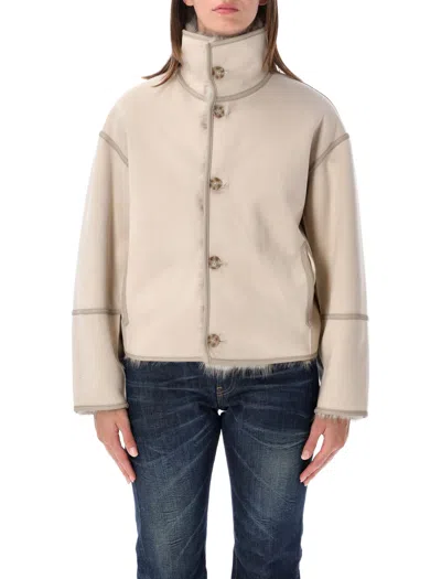 Urbancode Faux Fur Trim Button Front Jacket In Neutral
