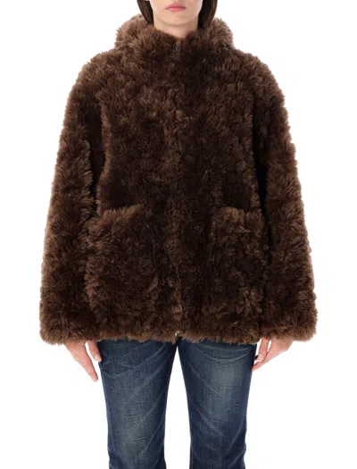 Urbancode Faux Fur Zip-front Coat In Brown