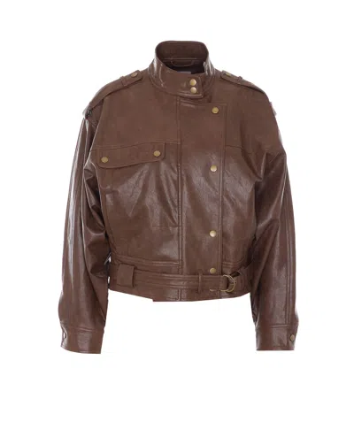 Urbancode Faux Leather Biker In Raisin In Brown