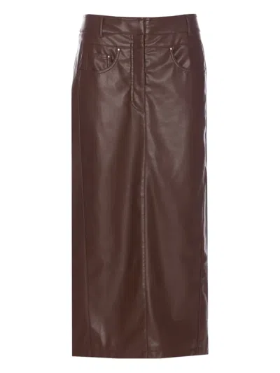 Urbancode Faux-leather Midi Skirt In Brown
