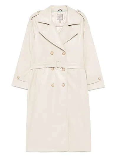 Urbancode Faux-leather Trench Coat In Neutrals