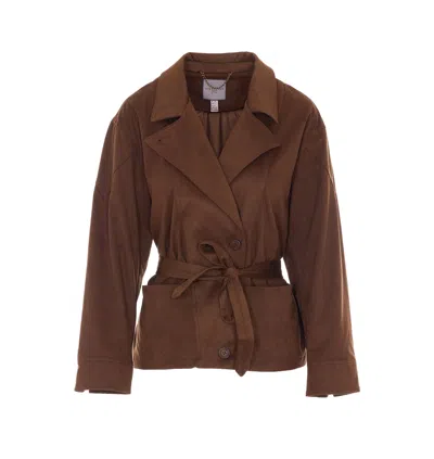 Urbancode Faux Suede Boxy Blazer With Belt In Brown