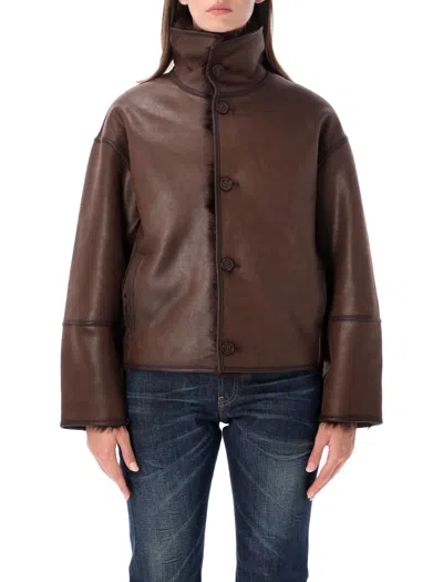 Urbancode Faux Suede Button Front Jacket In Marrone