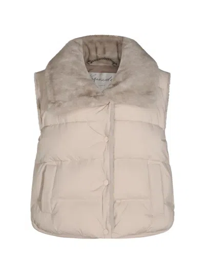 Urbancode Faux-fur Collar Puffer Vest In Neutral