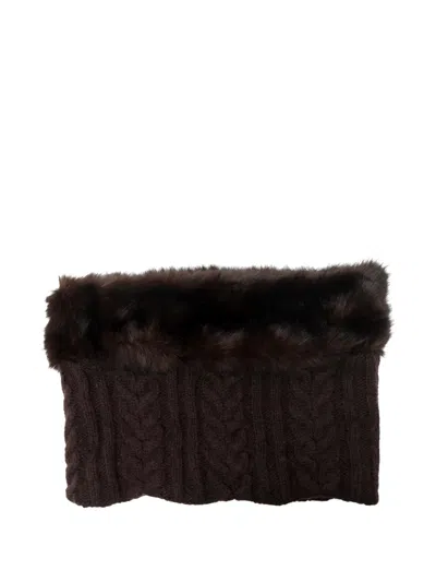 Urbancode Faux-fur Trim Cable-knit Snood In Brown