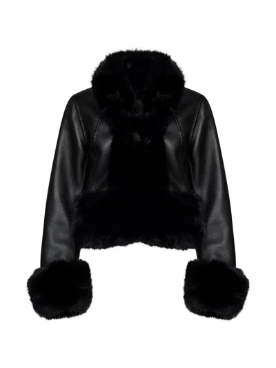 Urbancode Faux-fur Trim Reversible Coat In Black
