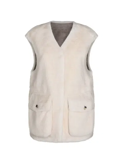 Urbancode Faux-fur V-neck Coat In Neutral