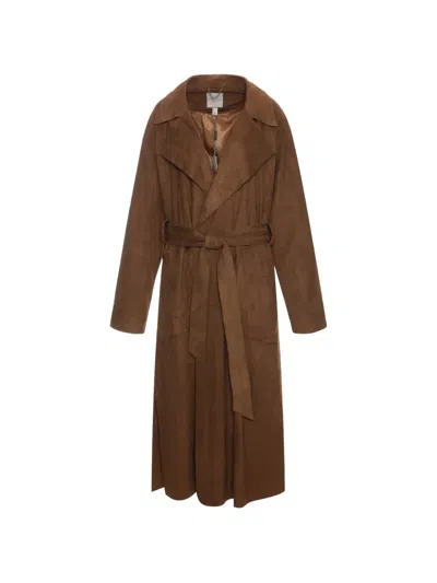 Urbancode Faux-suede Trenchcoat In Brown