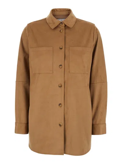 Urbancode Fitted Shirt With Classic Collar And Stretch Fabric In Brown