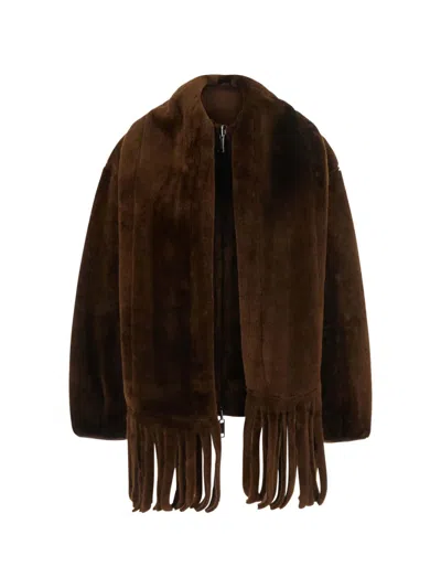 Urbancode Fringe-detail Reversible Coat In Brown